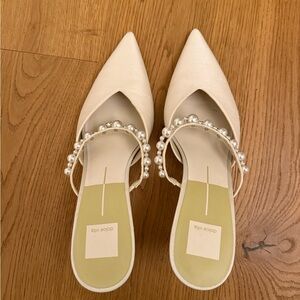 Dolce Vita White Pearl-Adorned Mules